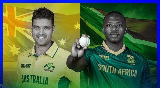 Australia vs South Africa match in ICC Champions Trophy 2025 delayed due to rain, with ground staff working to improve conditions.
