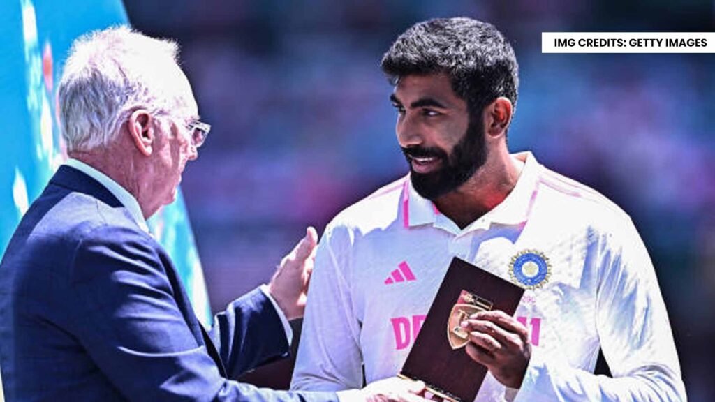 Jasprit Bumrah of of India receives his Player of the Series