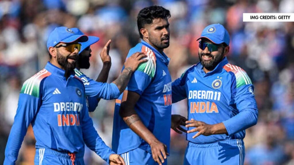 Harshit rana Virat Kohli and Rohit Shrama celebrates the wicket in India Vs England ODI matc