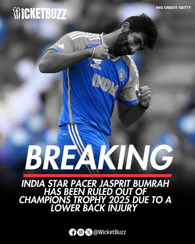 Jasprit Bumra ruled out of Indian Squad