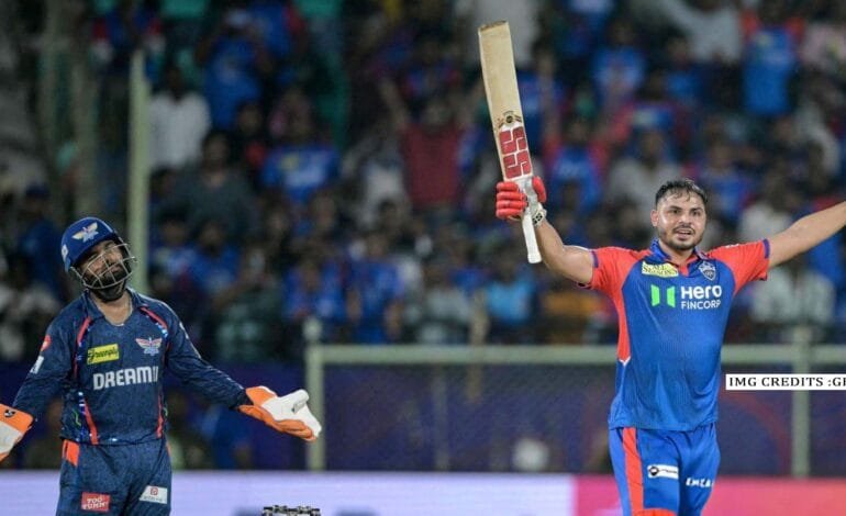 Delhi Capitals celebrate a thrilling last-over victory against LSG.