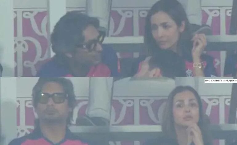 Malaika Arora and Kumar Sangakkara spotted together at an IPL 2025 match, sitting in the Rajasthan Royals dugout at Barsapara Cricket Stadium, Guwahati.