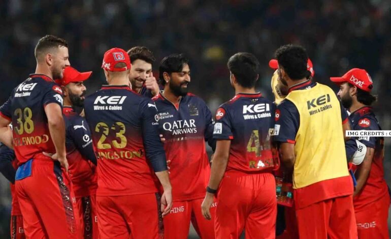 RCB players celebrating a victory in IPL 2025 as they prepare to face Gujarat Titans in their next match.