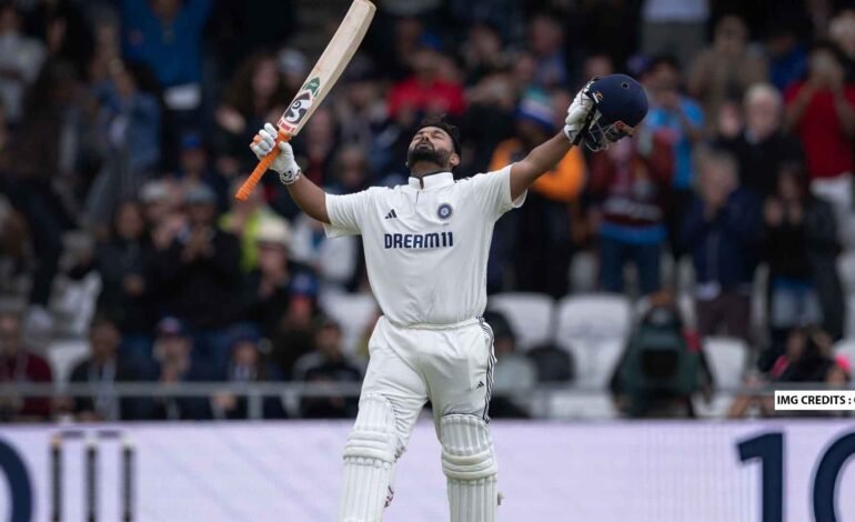 Rishabh Pant celebrates his century during the Headingley Test against England, contributing to his rise in the ICC Test batting rankings.