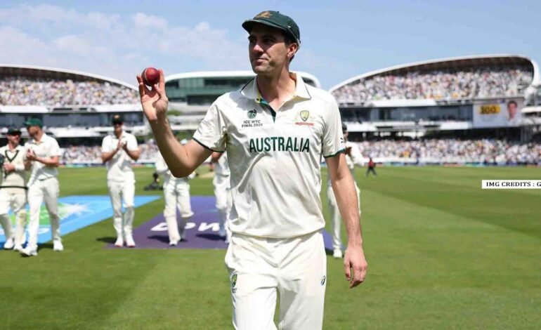Pat Cummins celebrates his 300th Test wicket during the WTC Final at Lord’s.