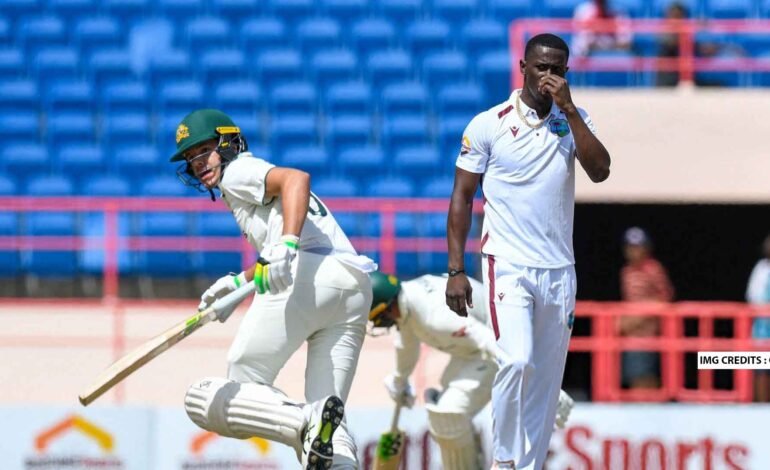 Players stand before toss at Australia vs West Indies 2nd Test Grenada.
