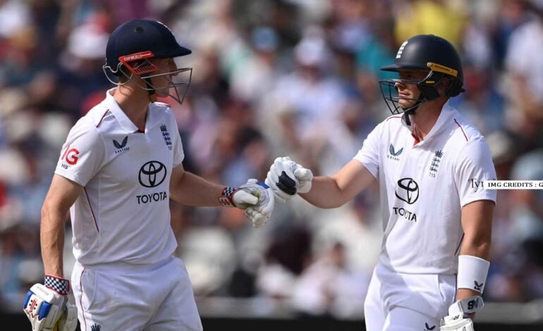 Jamie Smith and Harry Brook celebrate their centuries during England's comeback in the Edgbaston Test 2025.