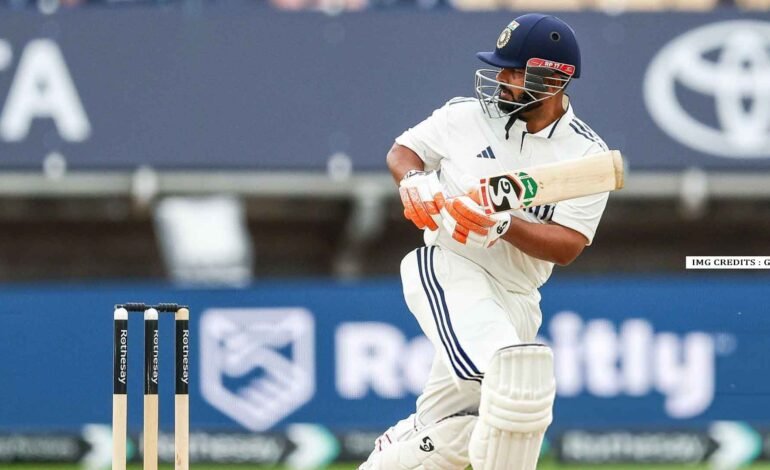 Rishabh Pant celebrates after hitting a six during his attacking knock on Day 4 at Edgbaston.