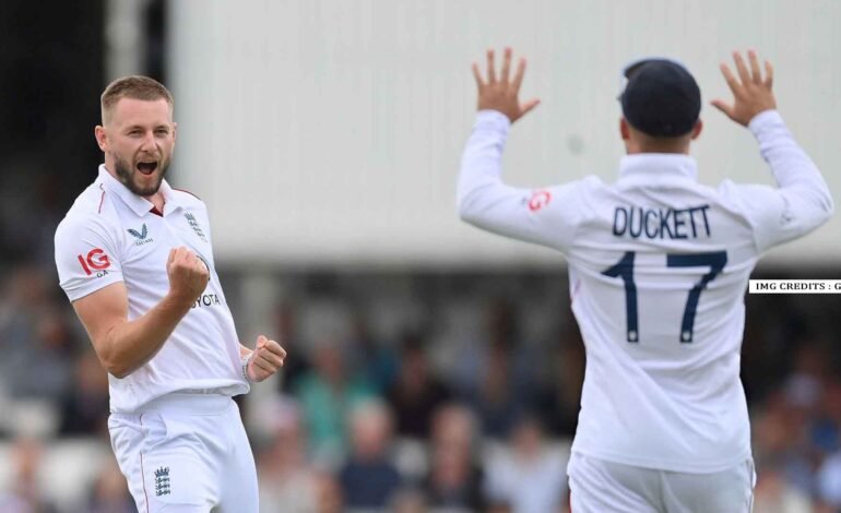 Gus Atkinson celebrates his five-wicket haul against India during the fifth Test at The Oval.