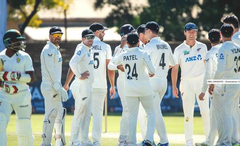 Matt Henry celebrates after taking a wicket during the New Zealand vs Zimbabwe Test victory.
