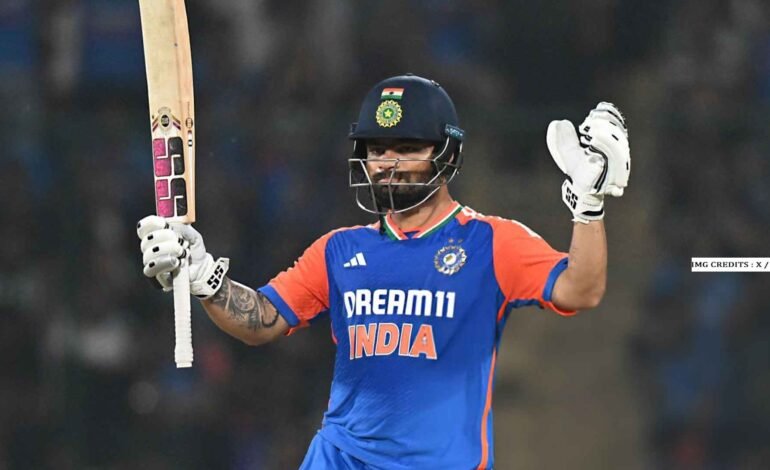 Rinku Singh in action during an India T20 match, facing uncertainty over Asia Cup 2025 selection amid strong competition from all-rounders.