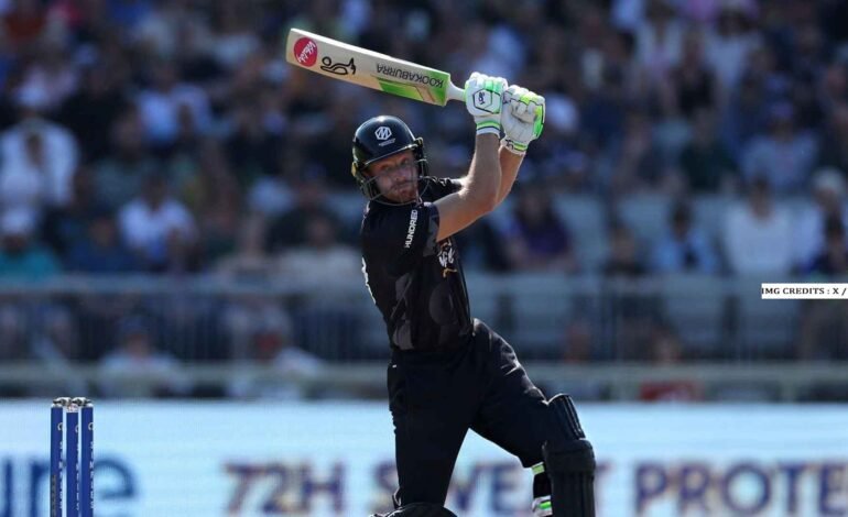 Jos Buttler batting during Manchester Originals vs Northern Superchargers The Hundred 2025 match at Old Trafford