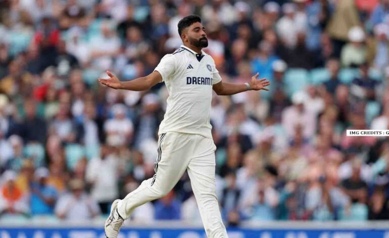 Mohammed Siraj celebrates Harry Brook’s wicket in the India vs England 5th Test 2025