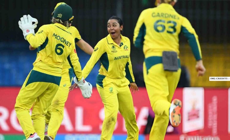 Alana King celebrates her historic seven-wicket haul against South Africa at the Women's World Cup.