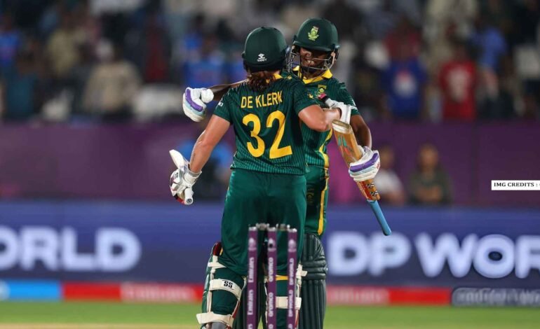 Nadine de Klerk launches the winning shot over deep midwicket as South Africa complete a thrilling chase against India in the Women’s World Cup 2025