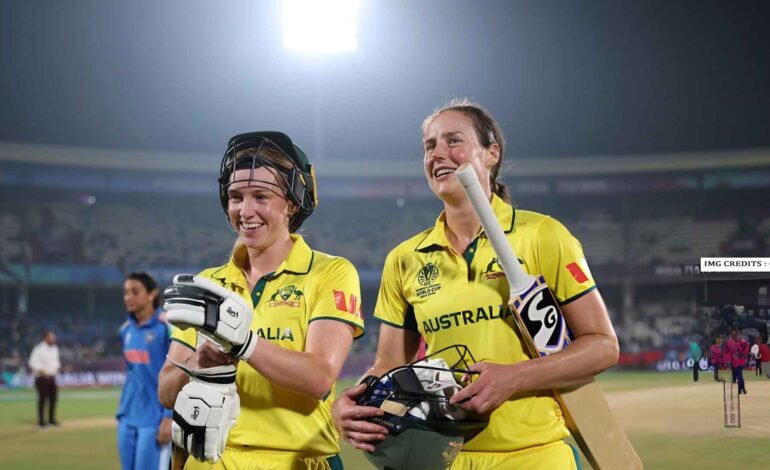 Alyssa Healy celebrates her 142 as Australia chase 331 to beat India in the India vs Australia Women ODI 2025 at Visakhapatnam.