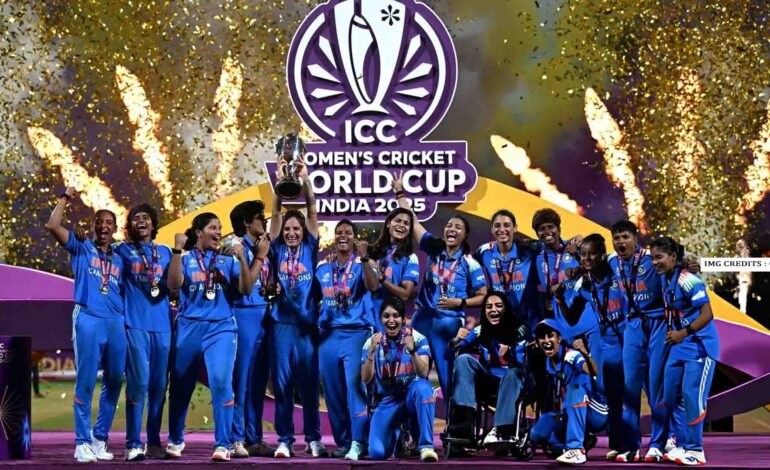 Deepti Sharma celebrates after leading India to victory in the Women’s World Cup Final against South Africa.